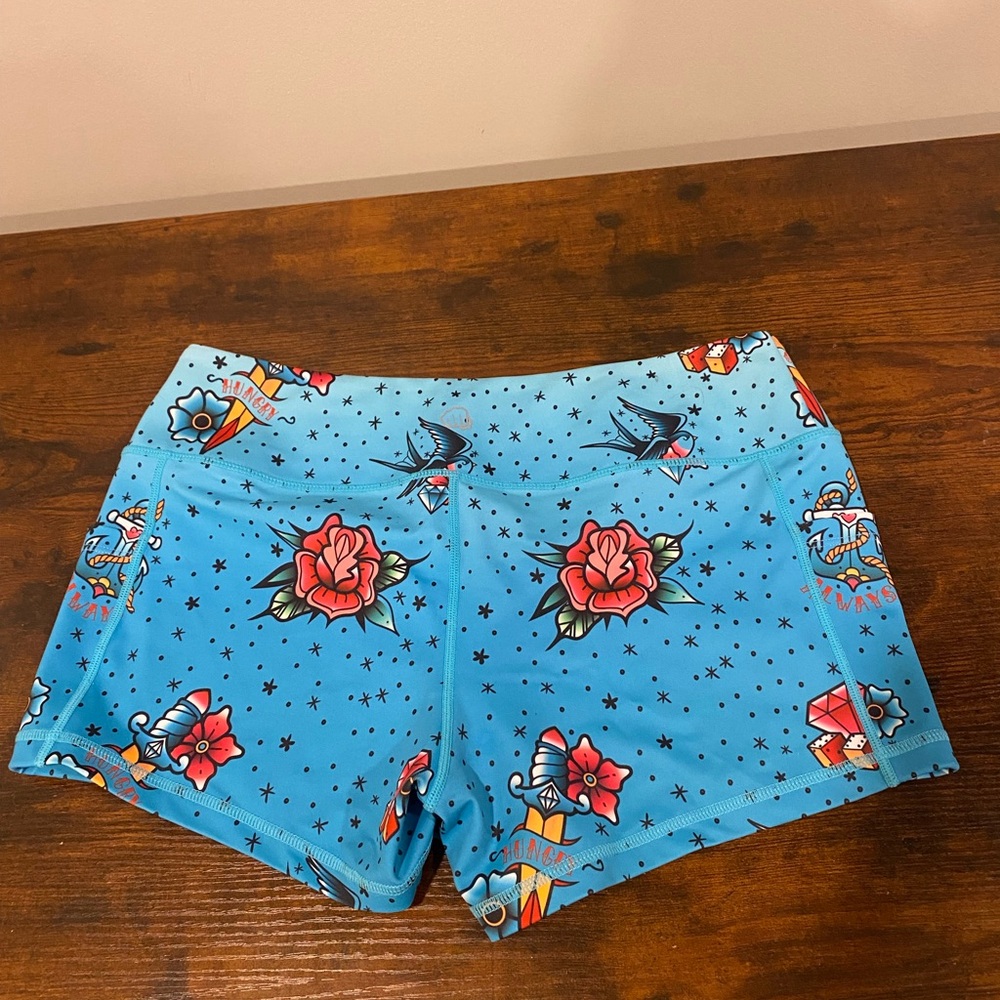 Feed Me Fight Me Blue Tattoo Print Shorts